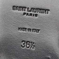 مملوكة مسبقًا Saint Laurent Black Leather Logo T-Strap Flat Thong Sandals Size 36.5