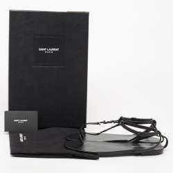 مملوكة مسبقًا Saint Laurent Black Leather Logo T-Strap Flat Thong Sandals Size 36.5