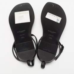 مملوكة مسبقًا Saint Laurent Black Leather Logo T-Strap Flat Thong Sandals Size 36.5