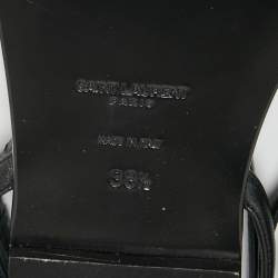 Pre Owned Saint Laurent Black Leather Cassandra T-Strap Flat  Sandals Size 38.5