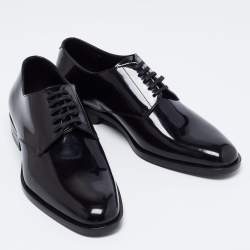 Pre Owned Saint Laurent Black Patent Leather Montaigne Lace-Up Derby Size 38.5