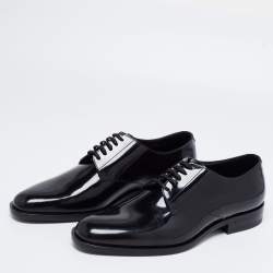 Pre Owned Saint Laurent Black Patent Leather Montaigne Lace-Up Derby Size 38.5