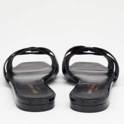 Pre Owned Saint Laurent Black Croc Embossed Patent Leather Tribute Flat Slide Sandals Size 38
