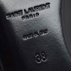 Pre Owned Saint Laurent Black Croc Embossed Patent Leather Tribute Flat Slide Sandals Size 38