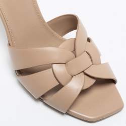 Pre Owned Saint Laurent Beige Leather Tribute Slide Sandals Size 38.5