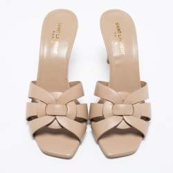 Pre Owned Saint Laurent Beige Leather Tribute Slide Sandals Size 38.5