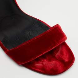 Pre Owned Saint Laurent Red Velvet Ankle Strap Sandals Size 37.5