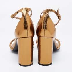 مملوكة مسبقًا Saint Laurent Gold Leather Ankle Strap Sandals  Size 40