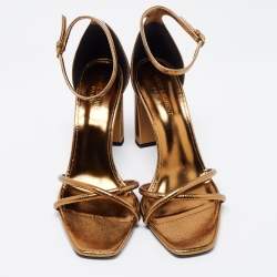 مملوكة مسبقًا Saint Laurent Gold Leather Ankle Strap Sandals  Size 40