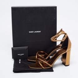 مملوكة مسبقًا Saint Laurent Gold Leather Ankle Strap Sandals  Size 40