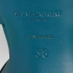 Pre Owned Saint Laurent Teal Leather Tribute Platform Sandals Size 38