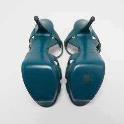 Pre Owned Saint Laurent Teal Leather Tribute Platform Sandals Size 38