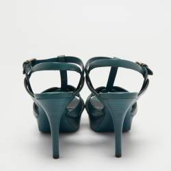 Pre Owned Saint Laurent Teal Leather Tribute Platform Sandals Size 38