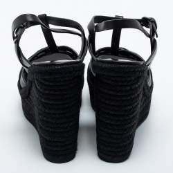 Pre Owned Saint Laurent Black Leather Tribute Espadrille Wedge Sandals Size 40