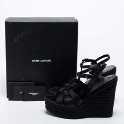 Pre Owned Saint Laurent Black Leather Tribute Espadrille Wedge Sandals Size 40