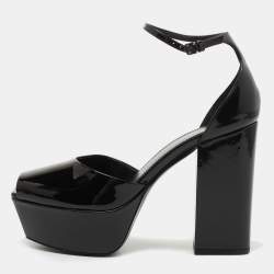 Saint Laurent Black Patent Jodie Ankle Strap Sandals Size 37