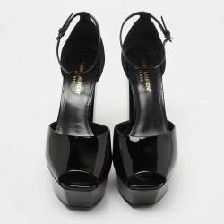 Saint Laurent Black Patent Jodie Ankle Strap Sandals Size 37