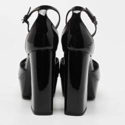 Saint Laurent Black Patent Jodie Ankle Strap Sandals Size 37