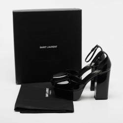 Saint Laurent Black Patent Jodie Ankle Strap Sandals Size 37