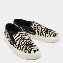 Pre Owned Saint Laurent Paris White/Black Calf hair Slip On Sneakers Size 40