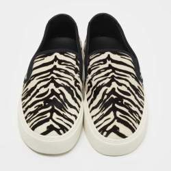 Pre Owned Saint Laurent Paris White/Black Calf hair Slip On Sneakers Size 40