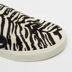 Pre Owned Saint Laurent Paris White/Black Calf hair Slip On Sneakers Size 40