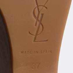 Saint Laurent Brown Leather Wooden Platform Wedge Mules Size 37