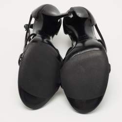 Saint Laurent Black Patent Leather Cassandra Sandals Size 36.5