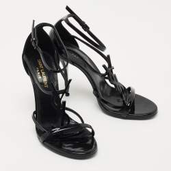 Saint Laurent Black Patent Leather Cassandra Sandals Size 36.5