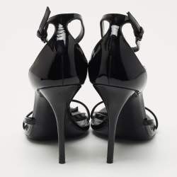 Saint Laurent Black Patent Leather Cassandra Sandals Size 36.5