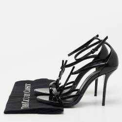Saint Laurent Black Patent Leather Cassandra Sandals Size 36.5