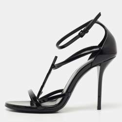Saint Laurent Black Patent Leather Cassandra Sandals Size 36.5