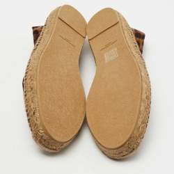 Pre Owned Saint Laurent Brown Suede Leopard Print Espadrille Flats Size 37.5