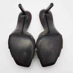 Pre Owned Saint Laurent Paris Brown Leather Tribute Slides Size 37