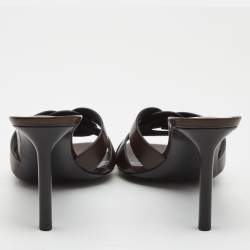 Pre Owned Saint Laurent Paris Brown Leather Tribute Slides Size 37