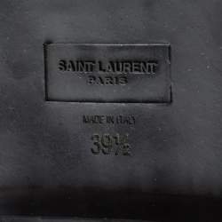 Pre Owned Saint Laurent Black Knit Fabric and Leather Wool Floral Print Knee Length Boots Size 39.5