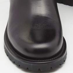 Pre Owned Saint Laurent Black Knit Fabric and Leather Wool Floral Print Knee Length Boots Size 39.5