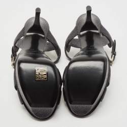 Pre Owned Saint Laurent Dark Grey Textured Leather Tribute Sandals Size 37