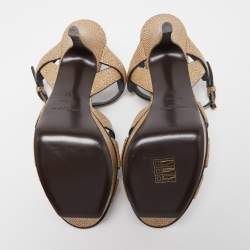 Saint Laurent Beige Textured Leather Tribute Sandals Size 37