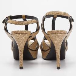 Saint Laurent Beige Textured Leather Tribute Sandals Size 37