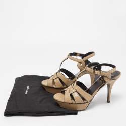 Saint Laurent Beige Textured Leather Tribute Sandals Size 37