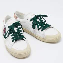 Saint Laurent White Leather Court Classic SL/37 Diamond Patch Sneakers Size 40