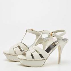 Pre Owned Saint Laurent White Leather Tribute  Sandals Size 37