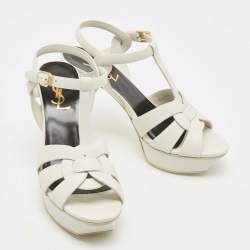 Pre Owned Saint Laurent White Leather Tribute  Sandals Size 37