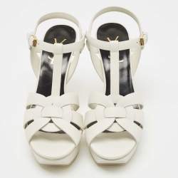Pre Owned Saint Laurent White Leather Tribute  Sandals Size 37