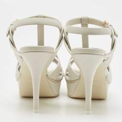Pre Owned Saint Laurent White Leather Tribute  Sandals Size 37