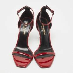 Saint Laurent Burgundy Patent Leather Opyum Sandals Size 36