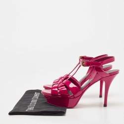 Pre Owned Saint Laurent Pink Patent Leather Tribute Sandals Size 35.5