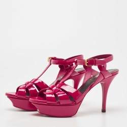 Pre Owned Saint Laurent Pink Patent Leather Tribute Sandals Size 35.5