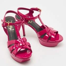 Pre Owned Saint Laurent Pink Patent Leather Tribute Sandals Size 35.5
